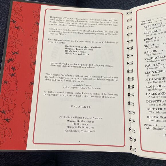 Vtg THE STENCILED STRAWBERRY COOKBOOK Junior League of Albany NY ~ 1985 HC - Picture 2 of 4
